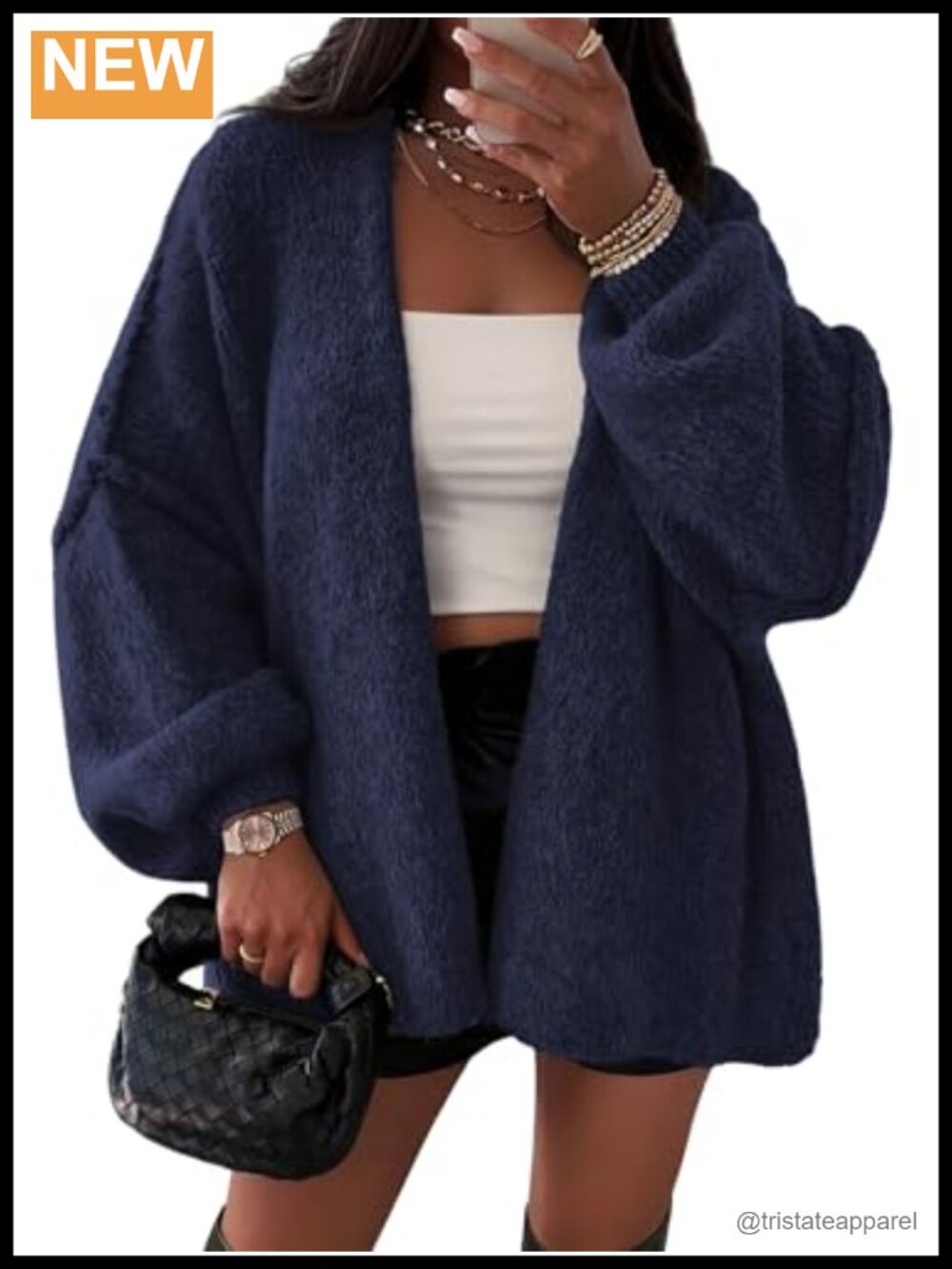 Oversized Cardigan Sweater Open Front Lantern Sleeve Knit Lightweight Fall Layer